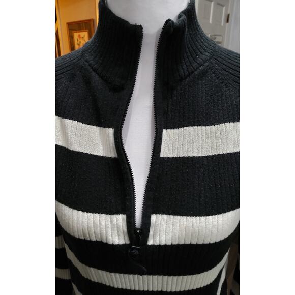 Vtg Coastal Nautical top blk/wht striped ribbed Womens Sz PL turtleneck - Picture 3 of 7